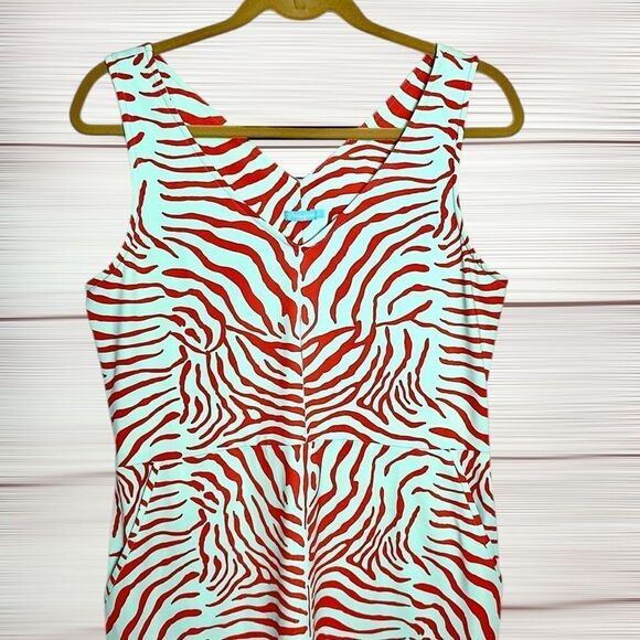 J. McLaughlin Sheath Dress Turquoise Red Zebra Print Sleeveless V-neck Summer M - Picture 8 of 12